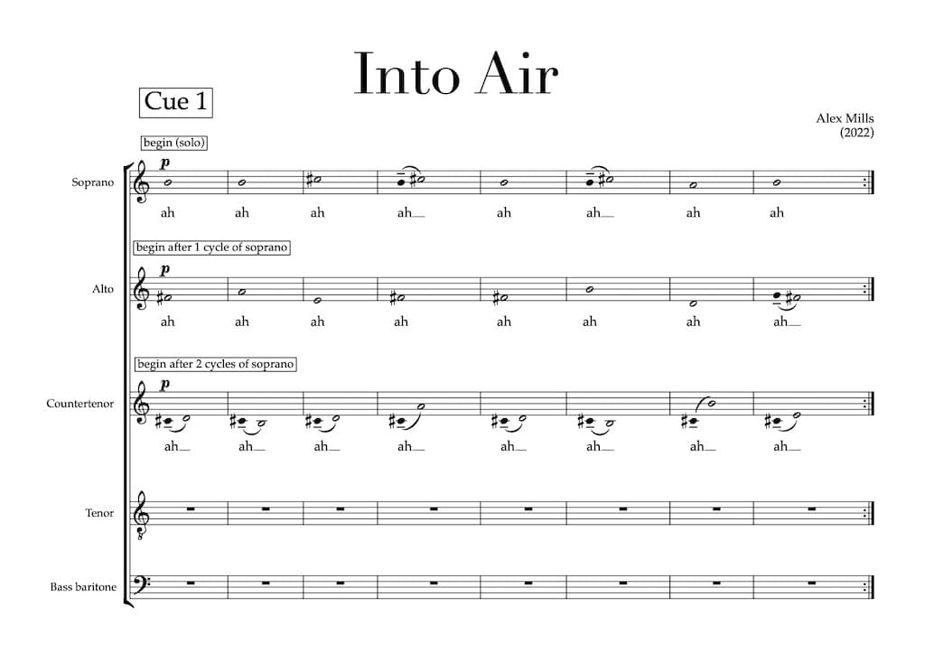 First few lines of the music manuscript for the score of Into Air
